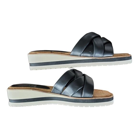 Vince Camuto Vivistie Wedge Slide Sandals‎ Black Leather Women's Size 9M - Picture 6 of 9